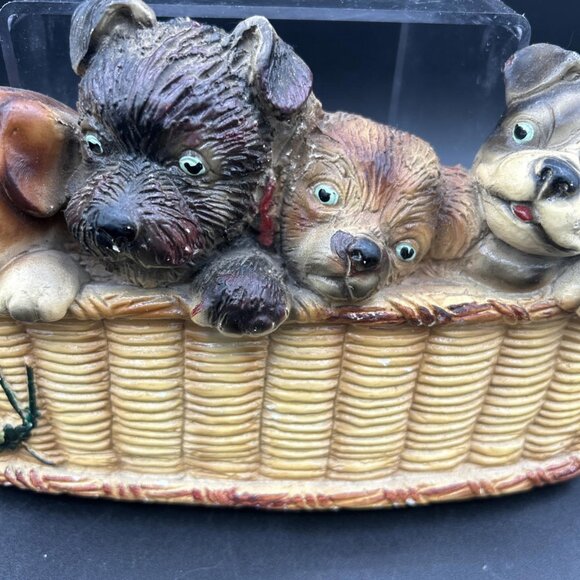 Wall Decor Dogs In A Basket with Cricket Chalkware Vintage Circa 1974 Kitsch - Picture 3 of 8